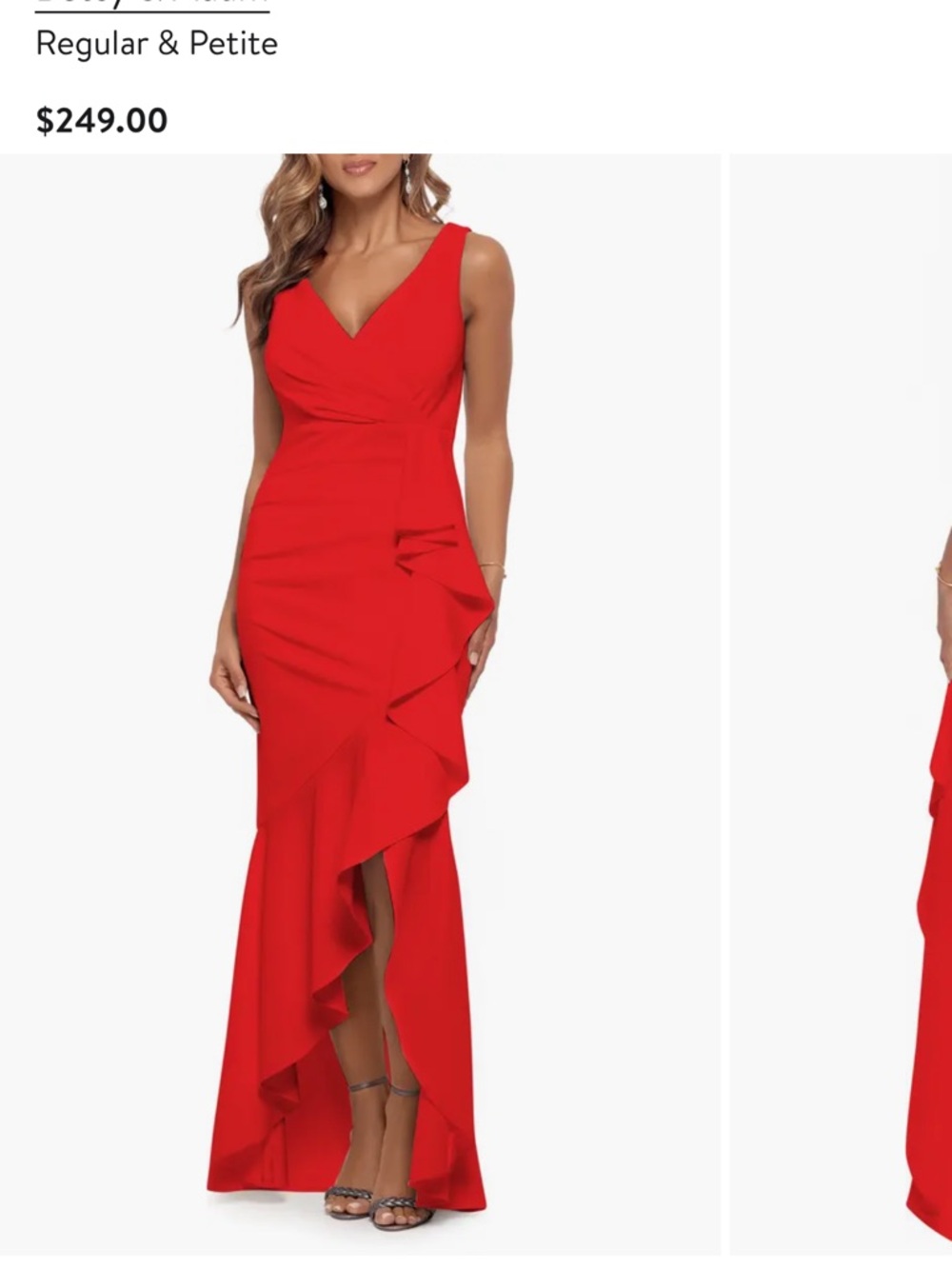Neiman Marcus Red V-Neck Midi Dress with Ruffle Hem Size 2